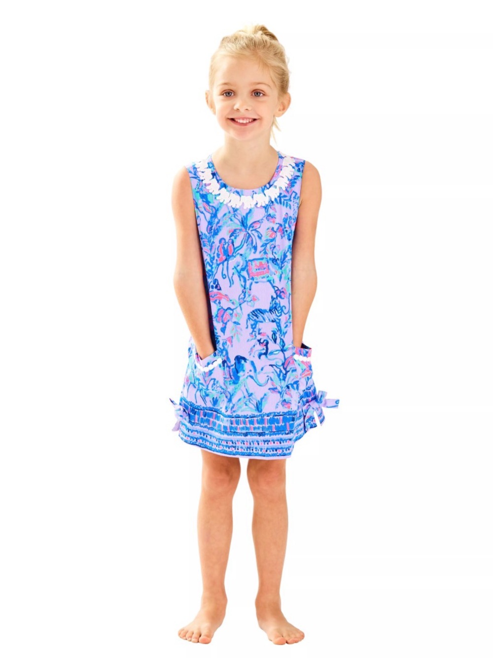 Lilly Pulitzer girls purple shift dress fruit monkey print size 8 safari tropic